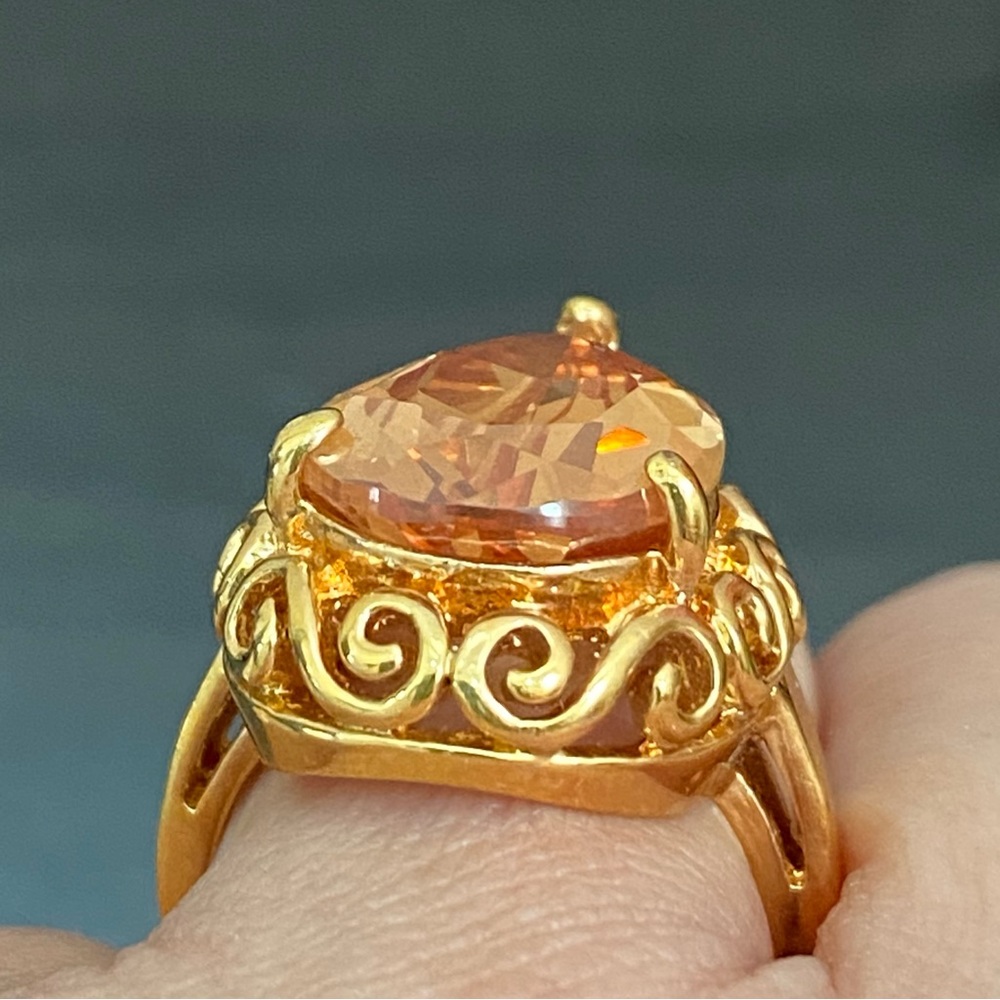 Unsigned Orange Cz Stone Teardrop Statement Fashi… - image 4